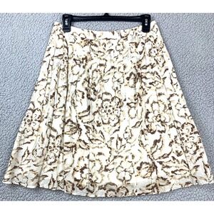 Envision Studio‎ Brown & Cream Floral Pleated A-Line Skirt Women's Size 6 New